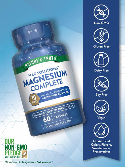 Nature's Truth Magnesium Complex Supplement 10 Forms | 300mg | 60 Capsules | Glycinate, Citrate, Plus More | Vegan, Non-GMO & Gluten Free - Maple Wellness Supplements