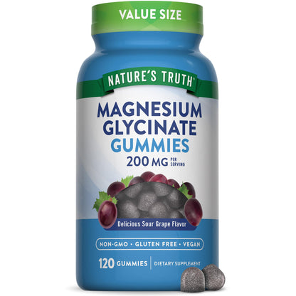Nature's Truth Magnesium Glycinate Gummies for Adults | 200mg | 120 Count | Grape Flavor | Vegan, Non-GMO & Gluten Free Supplement - Maple Wellness Supplements