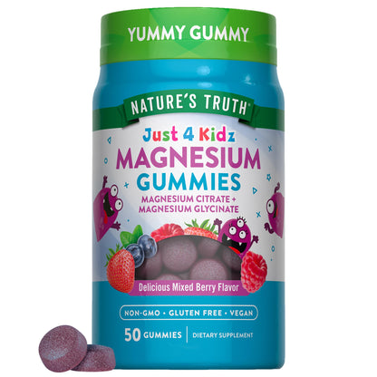 Nature's Truth Magnesium Gummies for Kids | Glycinate & Citrate | 50 Count | Mixed Berry Flavor | Vegan, Non-GMO - Maple Wellness Supplements
