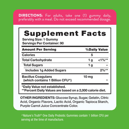 Nature's Truth Probiotic Gummies | 1 Billion CFU | 90 Count | Raspberry Lemon Flavor | Non-GMO & Gluten Free Supplement - Maple Wellness Supplements