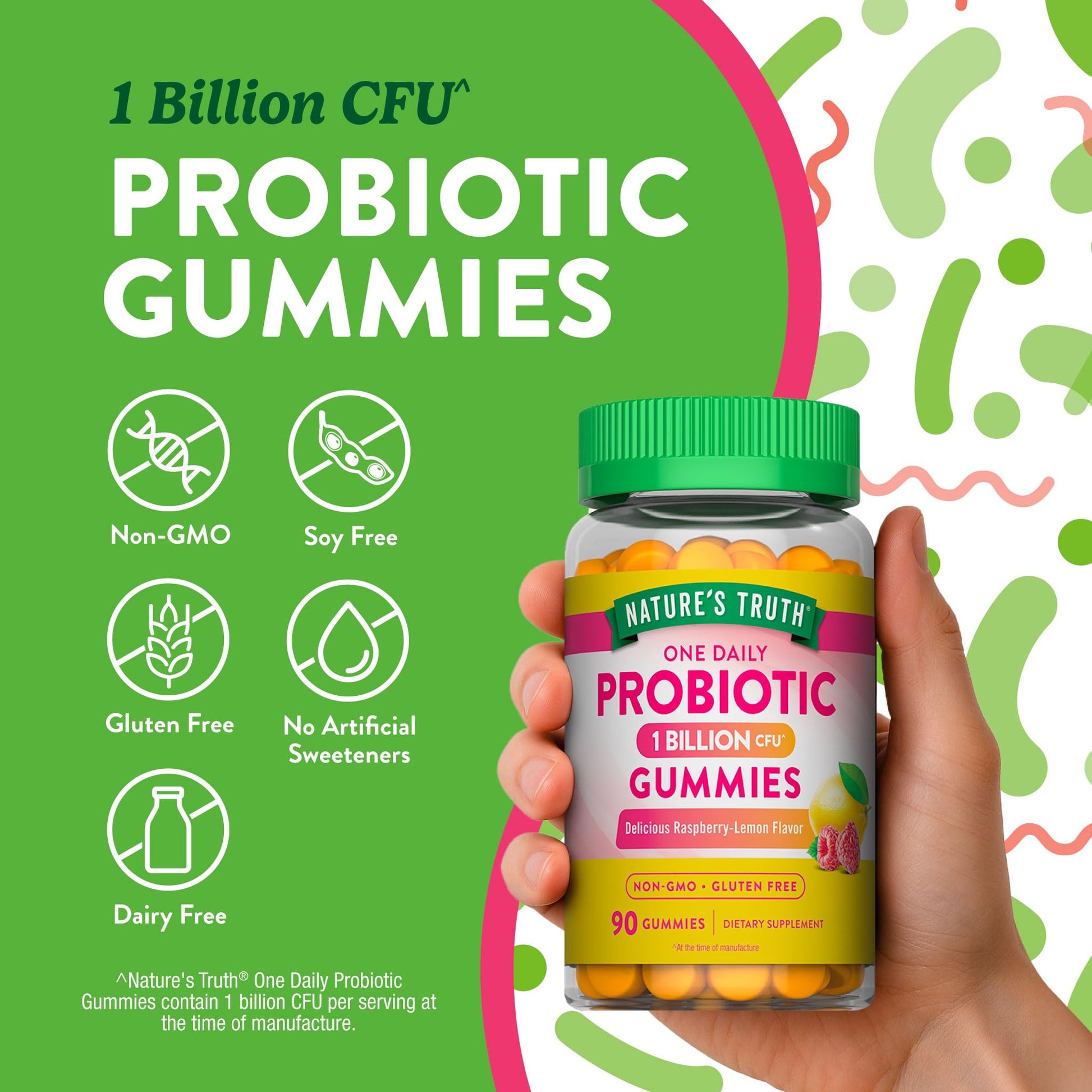 Nature's Truth Probiotic Gummies | 1 Billion CFU | 90 Count | Raspberry Lemon Flavor | Non-GMO & Gluten Free Supplement - Maple Wellness Supplements