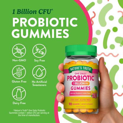 Nature's Truth Probiotic Gummies | 1 Billion CFU | 90 Count | Raspberry Lemon Flavor | Non-GMO & Gluten Free Supplement - Maple Wellness Supplements