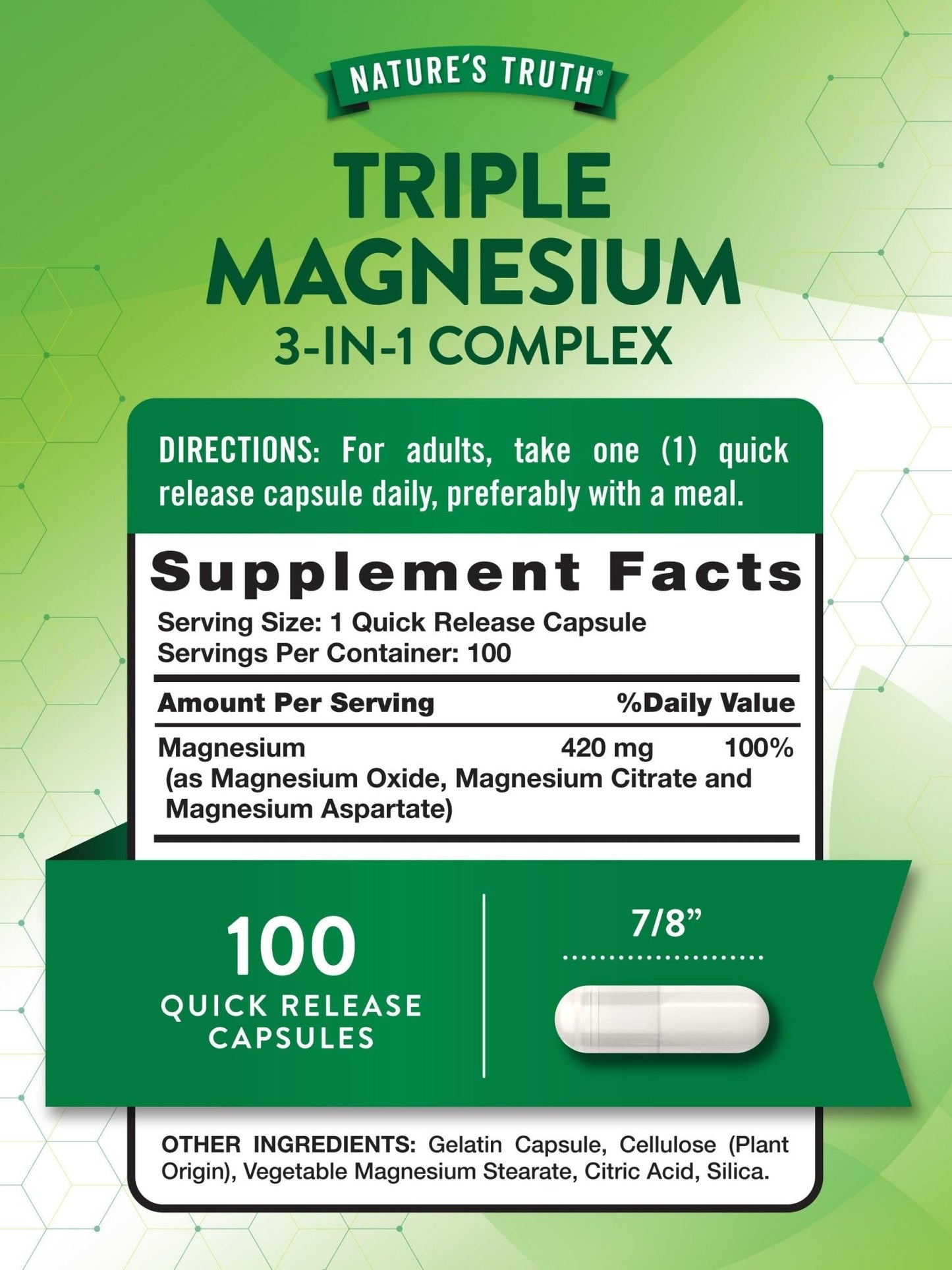 Nature's Truth Triple Magnesium Complex Supplement | 100 Capsules | 420 mg Magnesium Oxide, Citrate & Aspartate | Non-GMO & Gluten Free - Maple Wellness Supplements