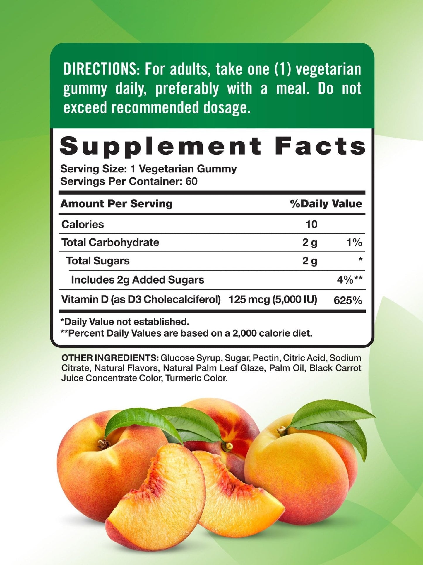 Nature's Truth Vitamin D3 Gummies | 5000 IU | 60 Count | Peach Flavor | Vegetarian, Non-GMO & Gluten Free Supplement - Maple Wellness Supplements
