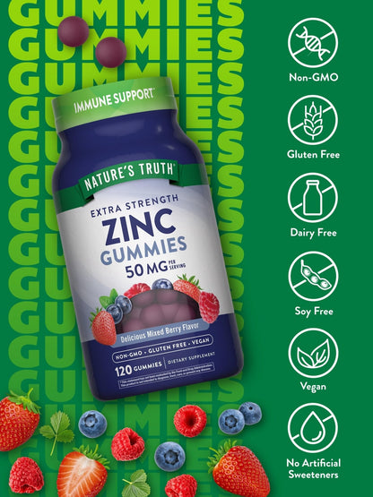 Nature's Truth Zinc Gummies for Adults | 50mg | 120 Count | Vegan, Non-GMO & Gluten Free Supplement | Mixed Berry Flavor - Maple Wellness Supplements