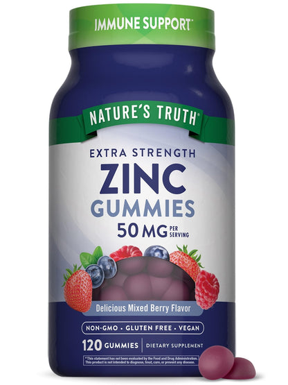Nature's Truth Zinc Gummies for Adults | 50mg | 120 Count | Vegan, Non-GMO & Gluten Free Supplement | Mixed Berry Flavor - Maple Wellness Supplements