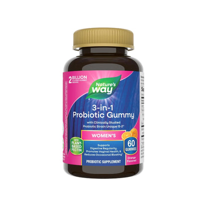 Nature’s Way 3-in-1 Women’s Probiotic Gummies, Reduces Occasional Bloating*, Supports Digestive & Vaginal Health*, Clinically Studied Probiotic Strain, Gluten Free, Orange Flavored, 60 Gummies - Maple Wellness Supplements