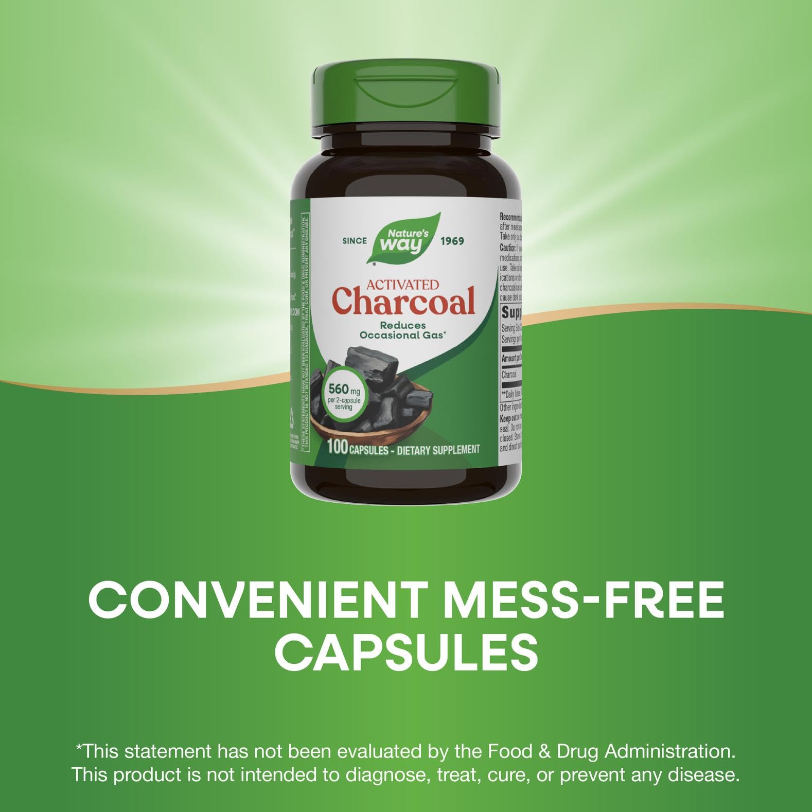 Nature's Way Activated Charcoal, Binds Unwanted Materials and Gas in the Digestive Tract*, 560 mg per 2-Capsule Serving, - Maple Wellness Supplements