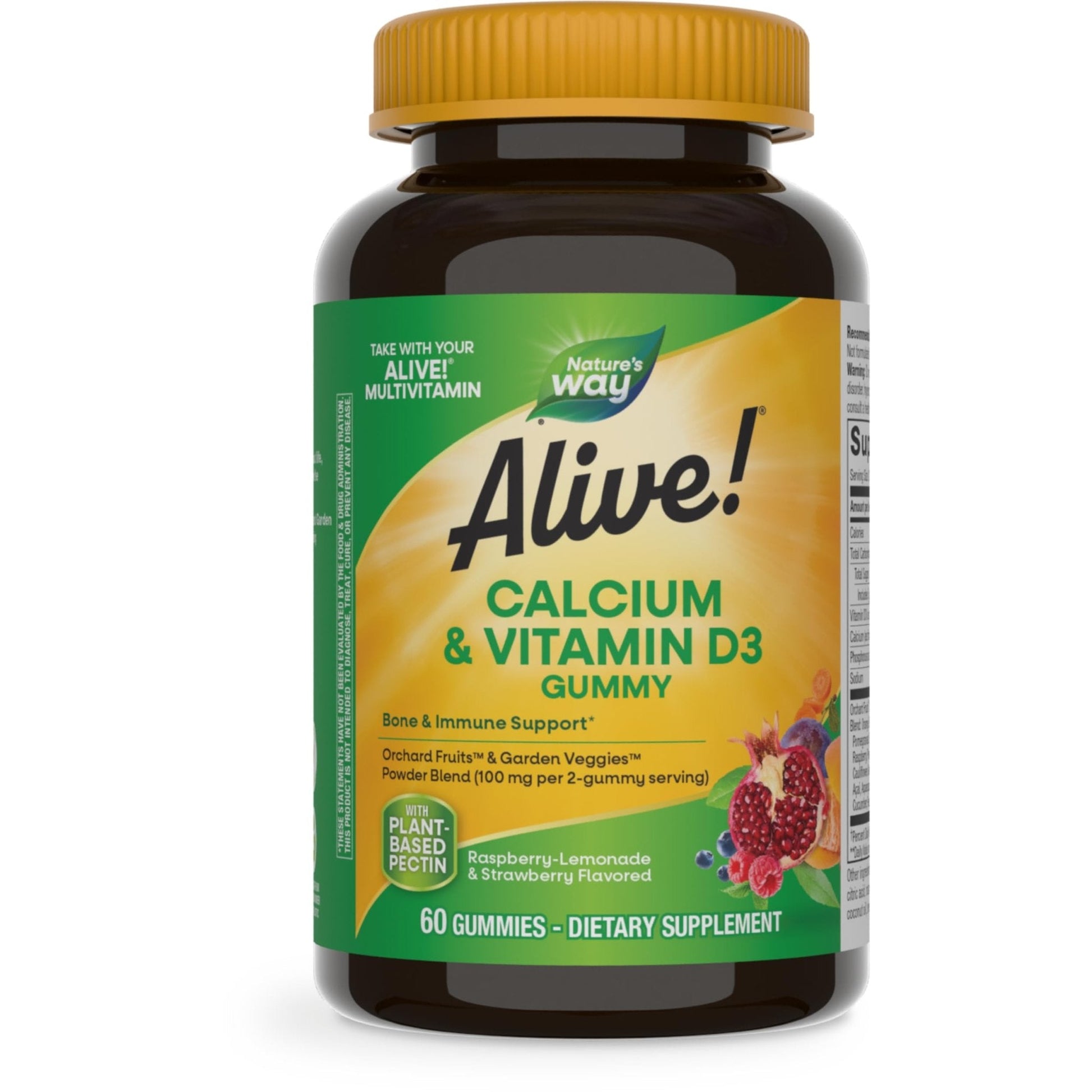 Nature’s Way Alive! Chewable Calcium Gummies with Vitamin D3, Daily Supplement Supports Healthy Bones and Teeth, and Muscle Function*, Strawberry and Raspberry - Maple Wellness Supplements