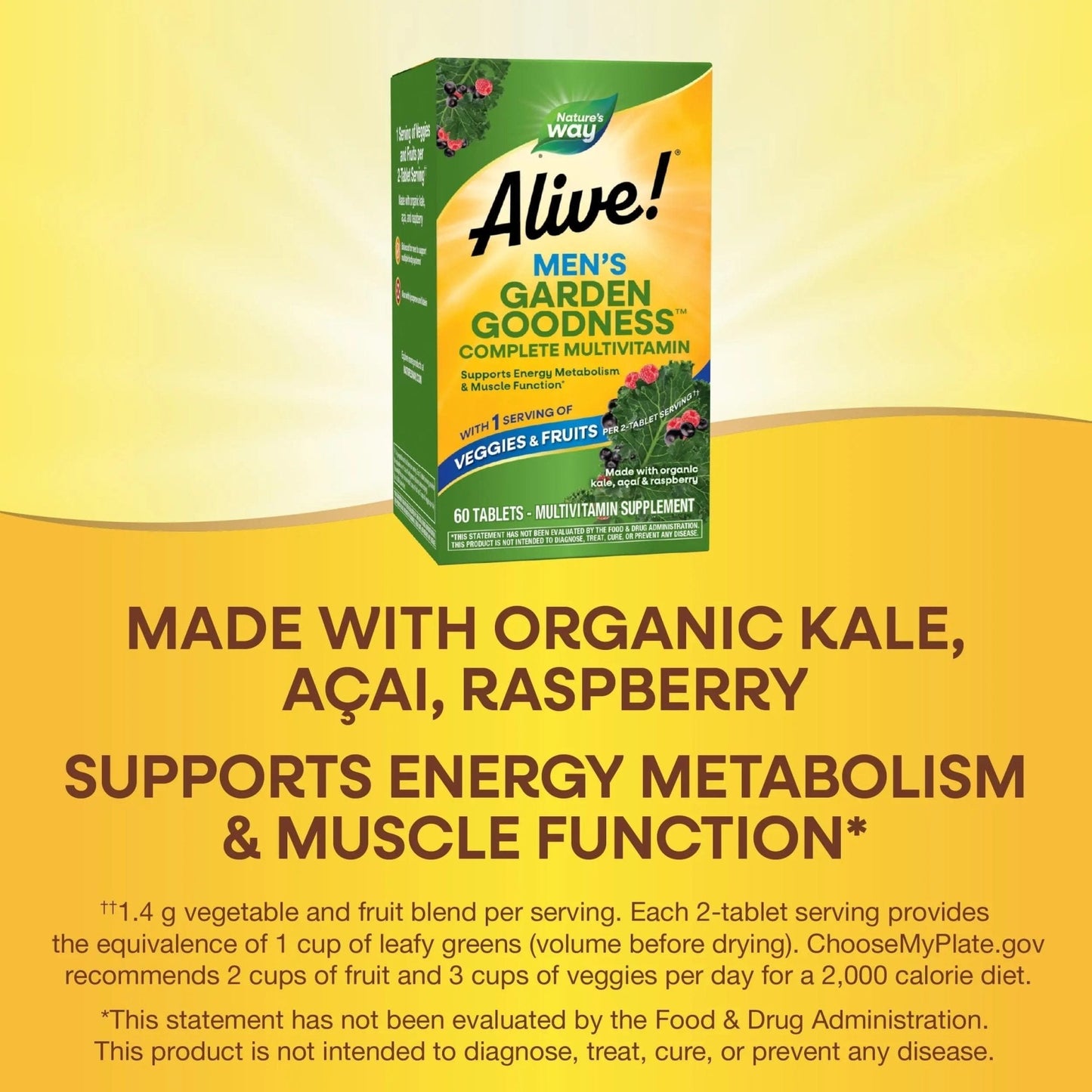 Nature's Way Alive! Garden Goodness Men's Multivitamin, Veggie & Fruit Blend (1400mg per serving), Made with Organic Kale, 60 Count - Maple Wellness Supplements