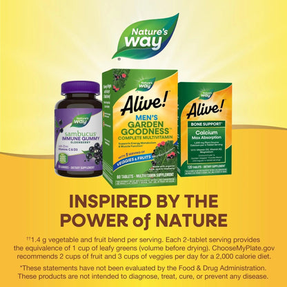 Nature's Way Alive! Garden Goodness Men's Multivitamin, Veggie & Fruit Blend (1400mg per serving), Made with Organic Kale, 60 Count - Maple Wellness Supplements