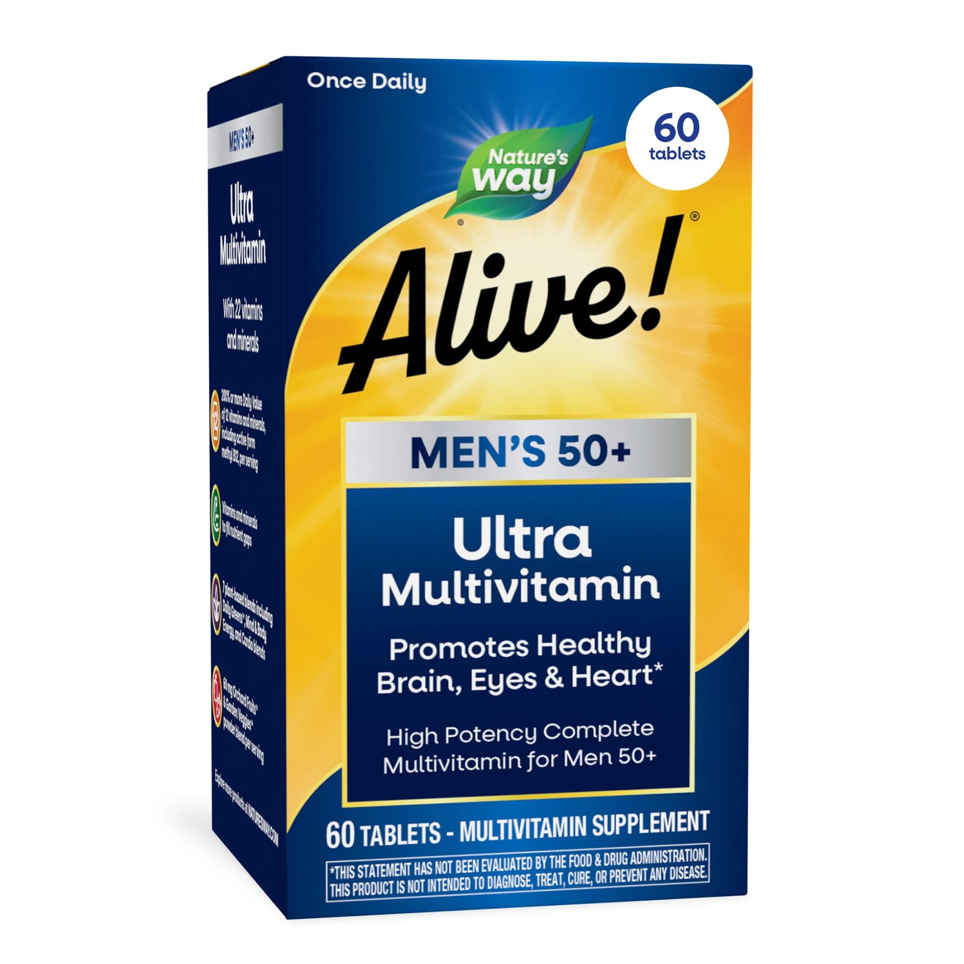 Nature's Way Alive! Men’s 50+ Daily Ultra Multivitamin, High Potency Formula, Supports Healthy Brain, Eyes & Heart*, with Methylated B12 - Maple Wellness Supplements
