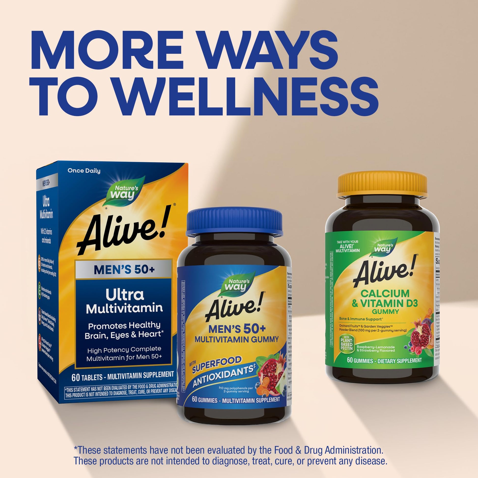 Nature’s Way Alive! Men’s 50 Plus Multivitamin Gummy, Daily Chewable Multivitamins for Men with B-Vitamins, Vitamin D3 & Zinc, Supports Heart - Maple Wellness Supplements