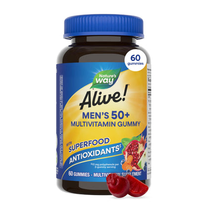 Nature’s Way Alive! Men’s 50 Plus Multivitamin Gummy, Daily Chewable Multivitamins for Men with B-Vitamins, Vitamin D3 & Zinc, Supports Heart - Maple Wellness Supplements