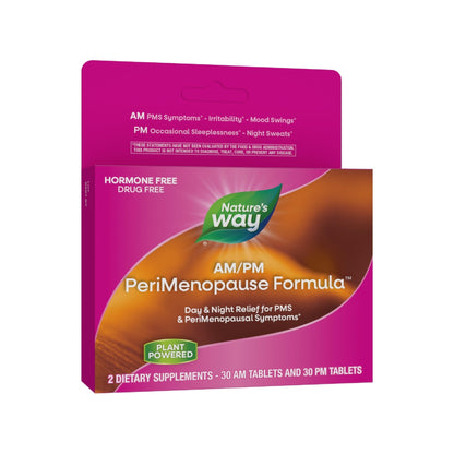 Nature's Way AM/PM PeriMenopause Formula, Perimenopause and PMS Symptom Support*, Hormone-Free, Hot Flashes*, PMS Symptoms*, Restful Sleep*, 30 AM & 30 PM Tablets - Maple Wellness Supplements