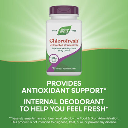 Nature’s Way Chlorofresh Chlorophyll Concentrate Softgels, Chlorophyllin Copper Complex, Internal Deodorant Supplement, Supports Healthy Skin and Detox Pathways - Maple Wellness Supplements