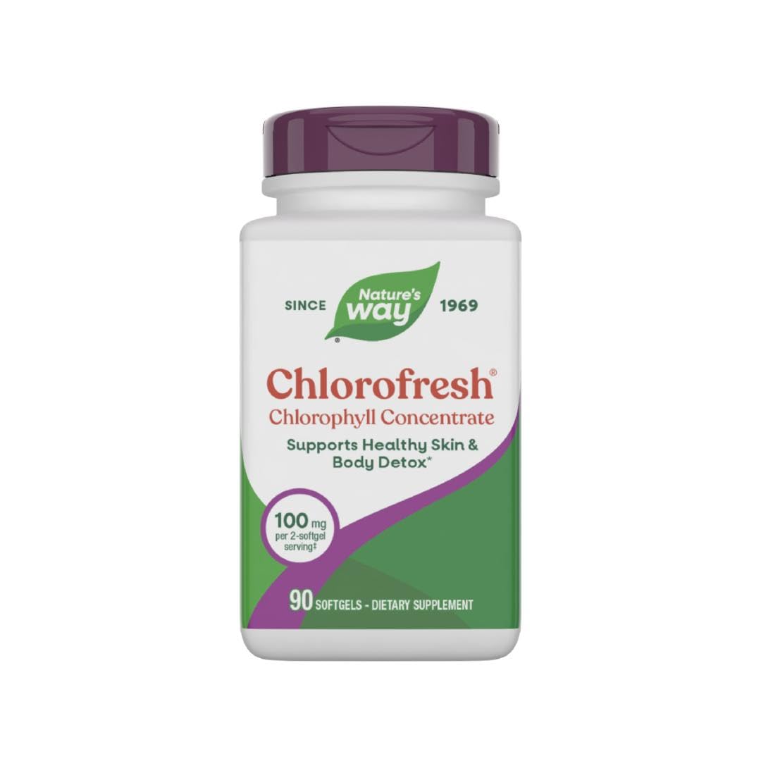 Nature’s Way Chlorofresh Chlorophyll Concentrate Softgels, Chlorophyllin Copper Complex, Internal Deodorant Supplement, Supports Healthy Skin and Detox Pathways - Maple Wellness Supplements