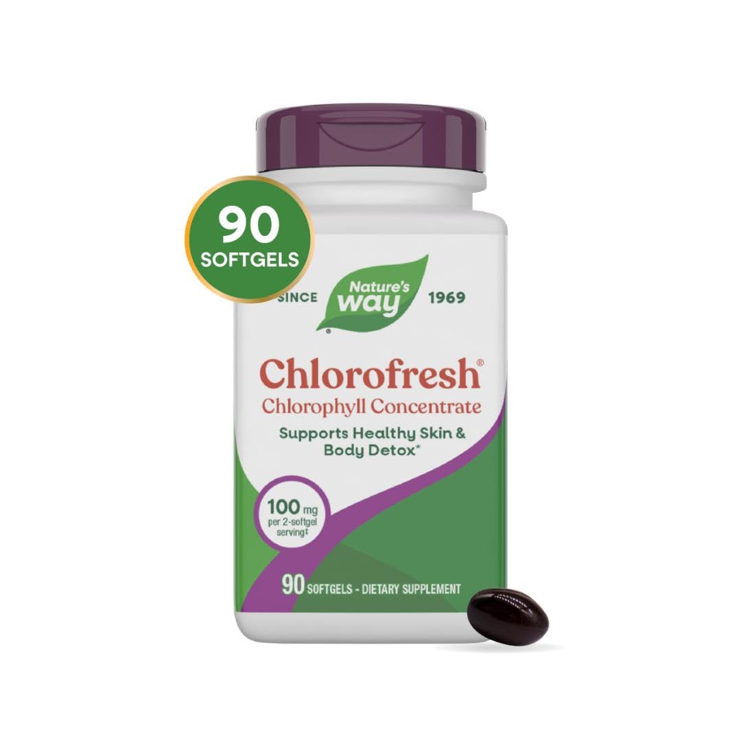 Nature’s Way Chlorofresh Chlorophyll Concentrate Softgels, Chlorophyllin Copper Complex, Internal Deodorant Supplement, Supports Healthy Skin and Detox Pathways - Maple Wellness Supplements