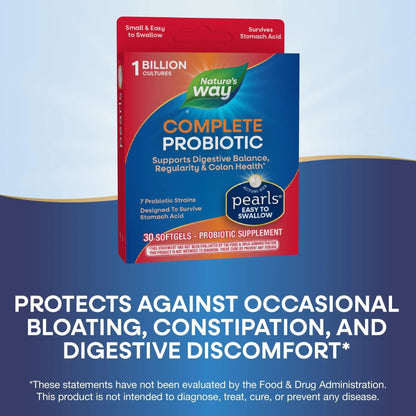 Nature's Way Complete Probiotic Pearls, Supports Digestive Balance*, 1 Billion Live Cultures, Supplement for Men and Women, No Refrigeration Required, 30 softgels - Maple Wellness Supplements
