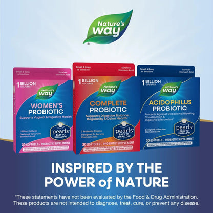 Nature's Way Complete Probiotic Pearls, Supports Digestive Balance*, 1 Billion Live Cultures, Supplement for Men and Women, No Refrigeration Required, 30 softgels - Maple Wellness Supplements