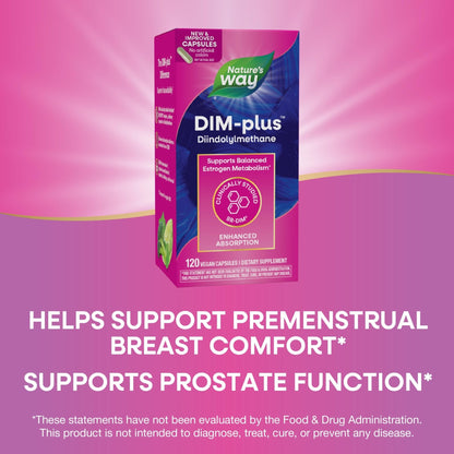 Nature's Way DIM-Plus, DIM Supplement, Supports Balanced Estrogen Metabolism*, Supports Estrogen Hormone Balance*, Diindolylmethane, 120 Vegan Capsules - Maple Wellness Supplements