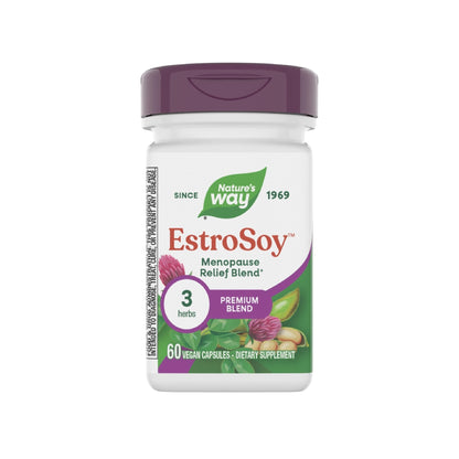 Nature's Way EstroSoy, Menopause Relief Blend*, Helps Relieve Menopausal Symptoms*, Black Cohosh, Fermented Soy Extracts, Red Clover, 60 Vegan Capsules (Packaging May Vary) - Maple Wellness Supplements