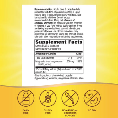 Nature's Way Magnesium Complex, Supports Muscle Relaxation*, Muscle Function*, Promotes a sense of Calm*, Magnesium Citrate and Oxide, 100 Capsules - Maple Wellness Supplements