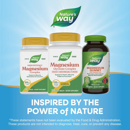 Nature's Way Magnesium Glycinate Complex, Supports Heart, Muscle, Nerve Function*, Highly Absorbable, 220 mg per 2-Tablet Serving, No Gluten, Vegan, 120 Tablets - Maple Wellness Supplements