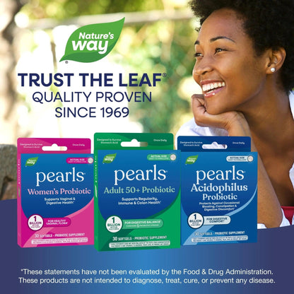 Nature's Way Pearls Adult 50+ Probiotic, Probiotics for Digestive Health* Supports Regularity, Immune & Colon Health*, 1 Billion Cultures, No Refrigeration Needed, 30 Softgels - Maple Wellness Supplements