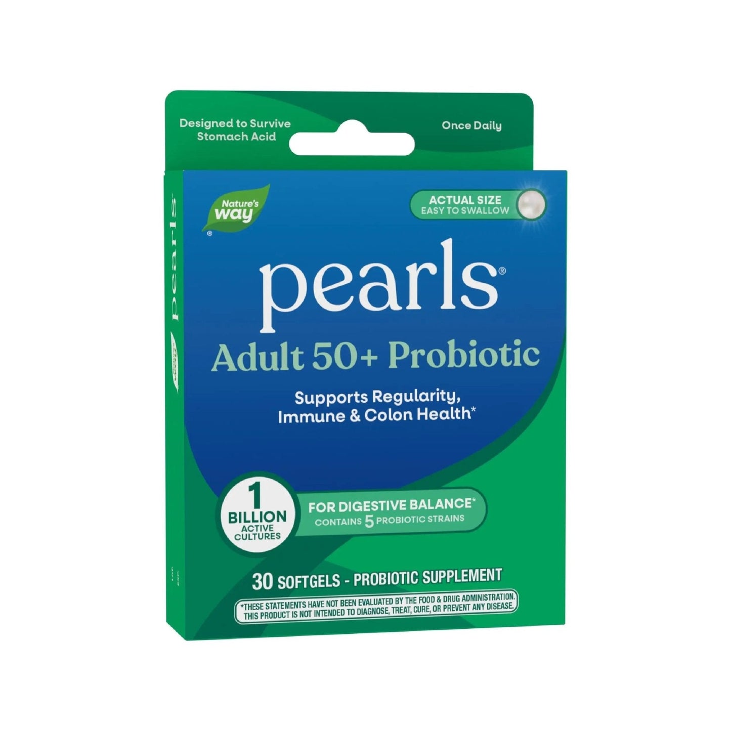 Nature's Way Pearls Adult 50+ Probiotic, Probiotics for Digestive Health* Supports Regularity, Immune & Colon Health*, 1 Billion Cultures, No Refrigeration Needed, 30 Softgels - Maple Wellness Supplements