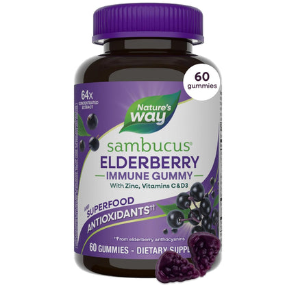 Nature’s Way Sambucus Elderberry Gummies, Immune Support Gummy for Adults & Kids Ages 4+ with Black Elderberry Extract, Vitamin C - Maple Wellness Supplements