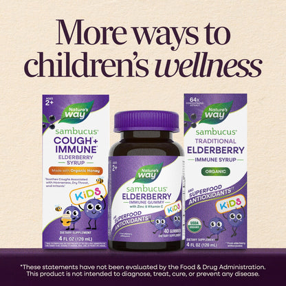 Nature’s Way Sambucus Kids Elderberry Immune Gummies with Black Elderberry Extract, Daily Immune Support Gummy with Vitamin C and Zinc - Maple Wellness Supplements