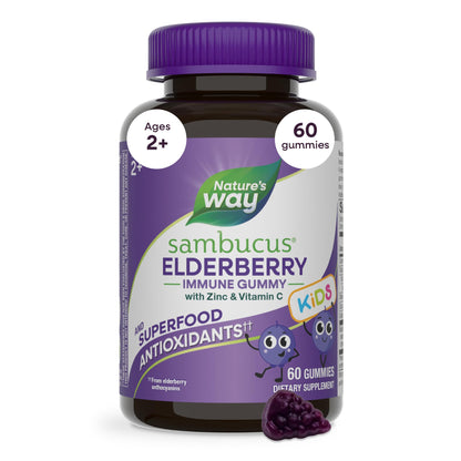 Nature’s Way Sambucus Kids Elderberry Immune Gummies with Black Elderberry Extract, Daily Immune Support Gummy with Vitamin C and Zinc - Maple Wellness Supplements