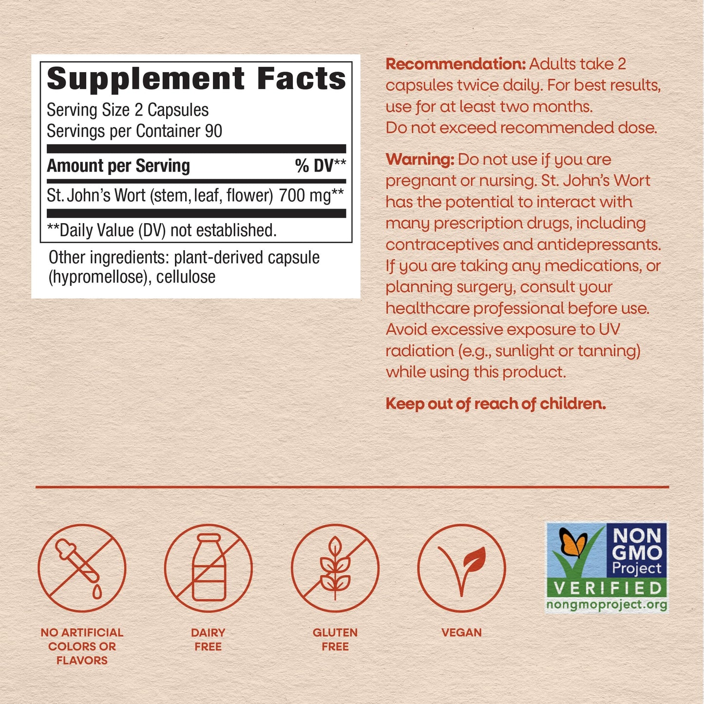 Nature’s Way St. John’s Wort Capsules, Herbal Supplement Promotes a Positive Outlook*, 700 mg per 2-capsule serving - Maple Wellness Supplements