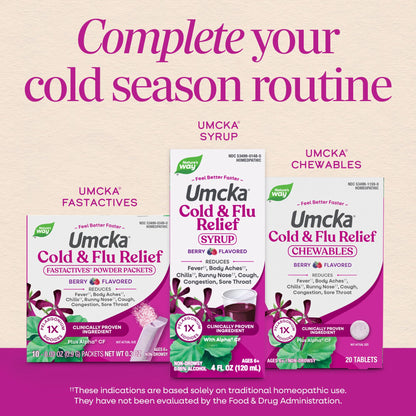 Nature’s Way Umcka Cold and Flu Relief Chewables, Non-Drowsy Multi-Symptom Relief, Homeopathic Cold Medicine & Remedy, Shortens & Reduces Severity of Colds, Berry-Flavored Cold & Flu Tablets, 20 Count - Maple Wellness Supplements