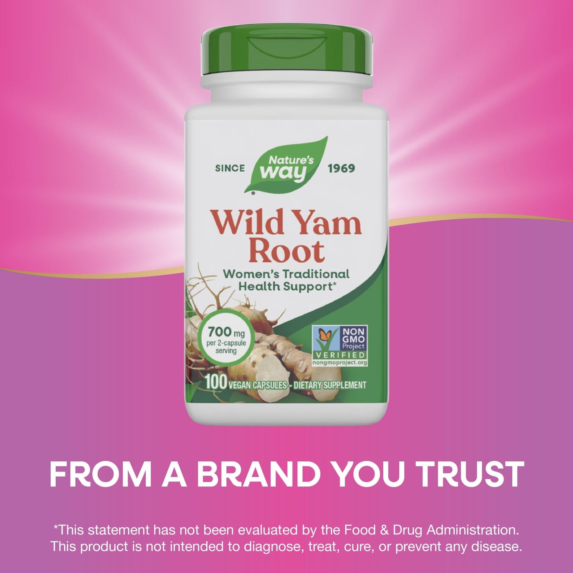 Nature's Way Wild Yam Root Capsules, Women's Traditional Health Support*, 700 mg per 2-Capsule Serving, Non-GMO Project Verified, 100 Vegan Capsules (Packaging May Vary) - Maple Wellness Supplements
