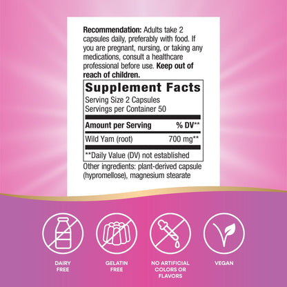 Nature's Way Wild Yam Root Capsules, Women's Traditional Health Support*, 700 mg per 2-Capsule Serving, Non-GMO Project Verified, 100 Vegan Capsules (Packaging May Vary) - Maple Wellness Supplements