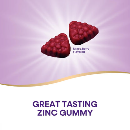 Nature's Way Zinc Gummies, Adult & Kids 9+ Immune Support Gummies*, 100% Daily Value per Serving, Mixed Berry Flavor, 120 Chews - Maple Wellness Supplements