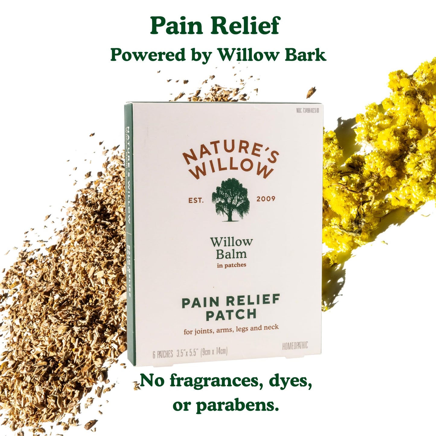 Nature's Willow Natural Pain Relief Patches for Muscles & Joints | Fast-Acting with White Willow Bark | Free from Artificial Fragrances & Dyes | 6 Patches per Pack (3-Pack) - Maple Wellness Supplements