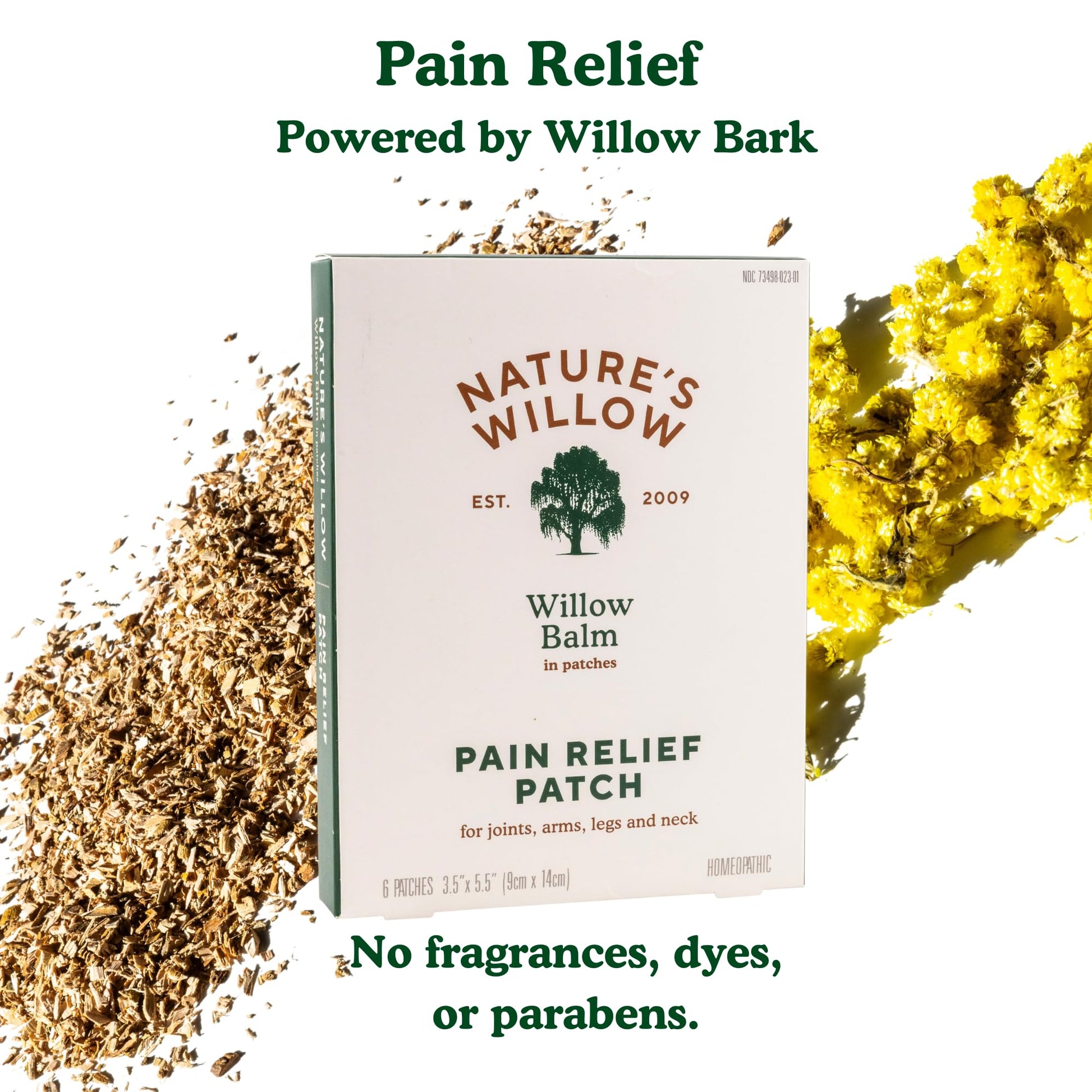 Nature's Willow Natural Pain Relief Patches for Muscles & Joints | Fast-Acting with White Willow Bark | Free from Artificial Fragrances & Dyes | 6 Patches per Pack (3-Pack) - Maple Wellness Supplements
