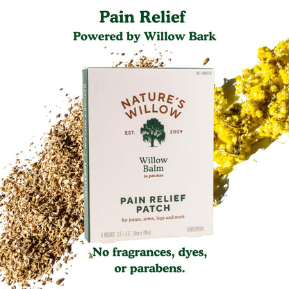 Nature's Willow Natural Pain Relief Patches for Muscles & Joints | Fast-Acting with White Willow Bark | Free from Artificial Fragrances & Dyes | 6 Patches per Pack (3-Pack) - Maple Wellness Supplements