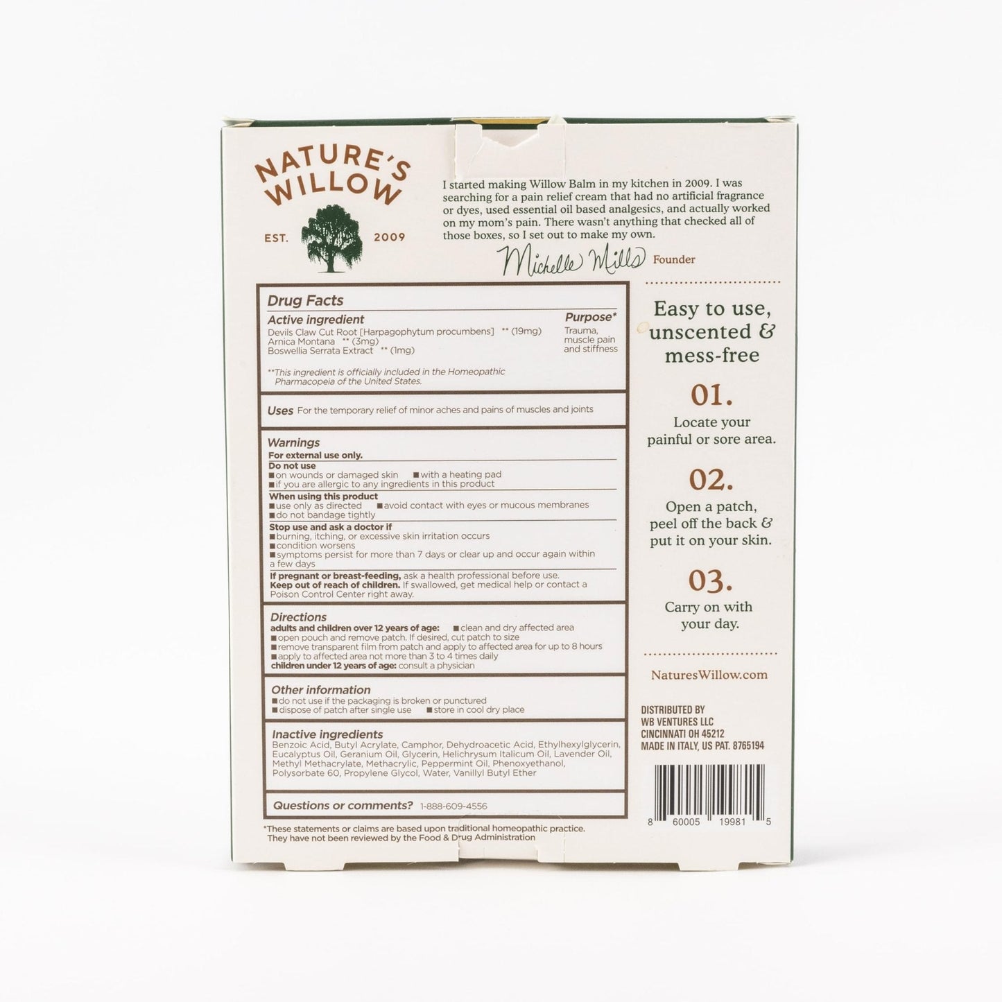 Nature's Willow Natural Pain Relief Patches for Muscles & Joints | Fast-Acting with White Willow Bark | Free from Artificial Fragrances & Dyes | 6 Patches per Pack (3-Pack) - Maple Wellness Supplements