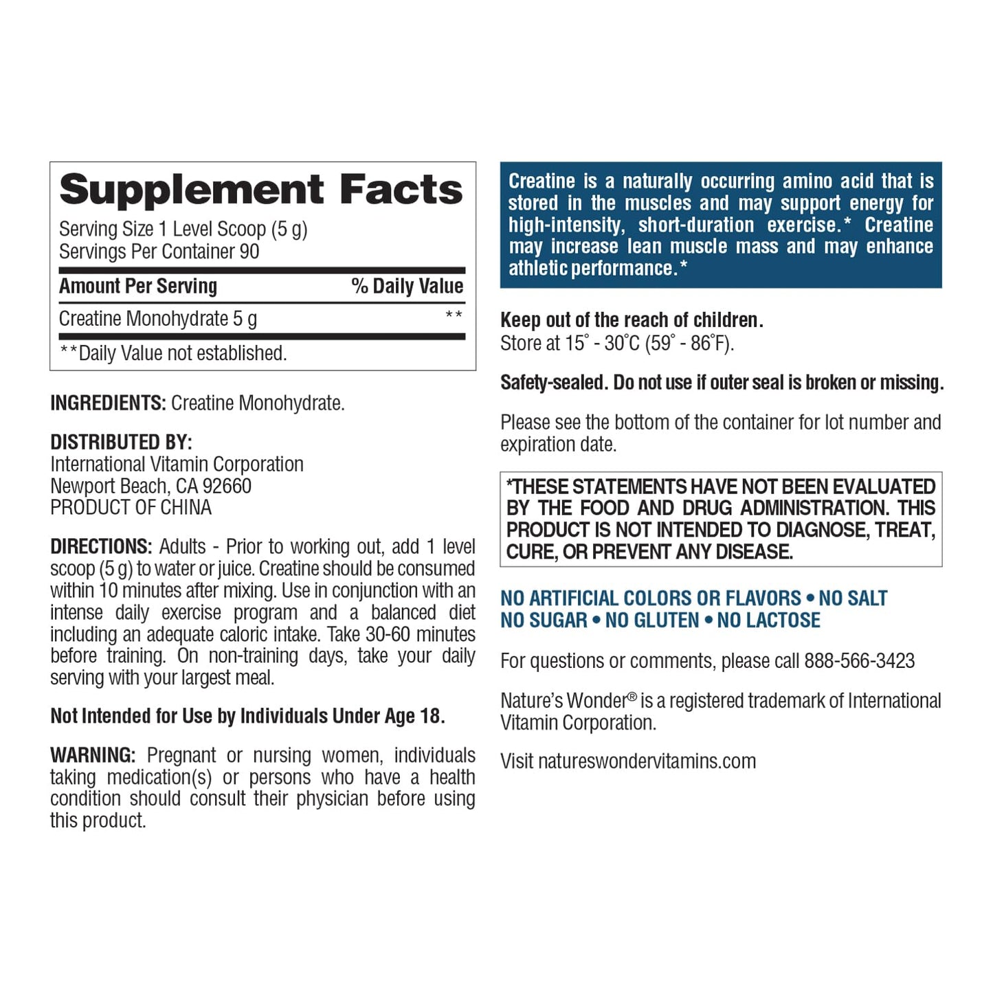 Nature's Wonder Micronized Creatine Monohydrate Powder 5g, Muscle Health, Muscle Energy Production, No Lactose, 5g of Micronized creatine Powder per Serving, 450G, 90 Servings - Maple Wellness Supplements