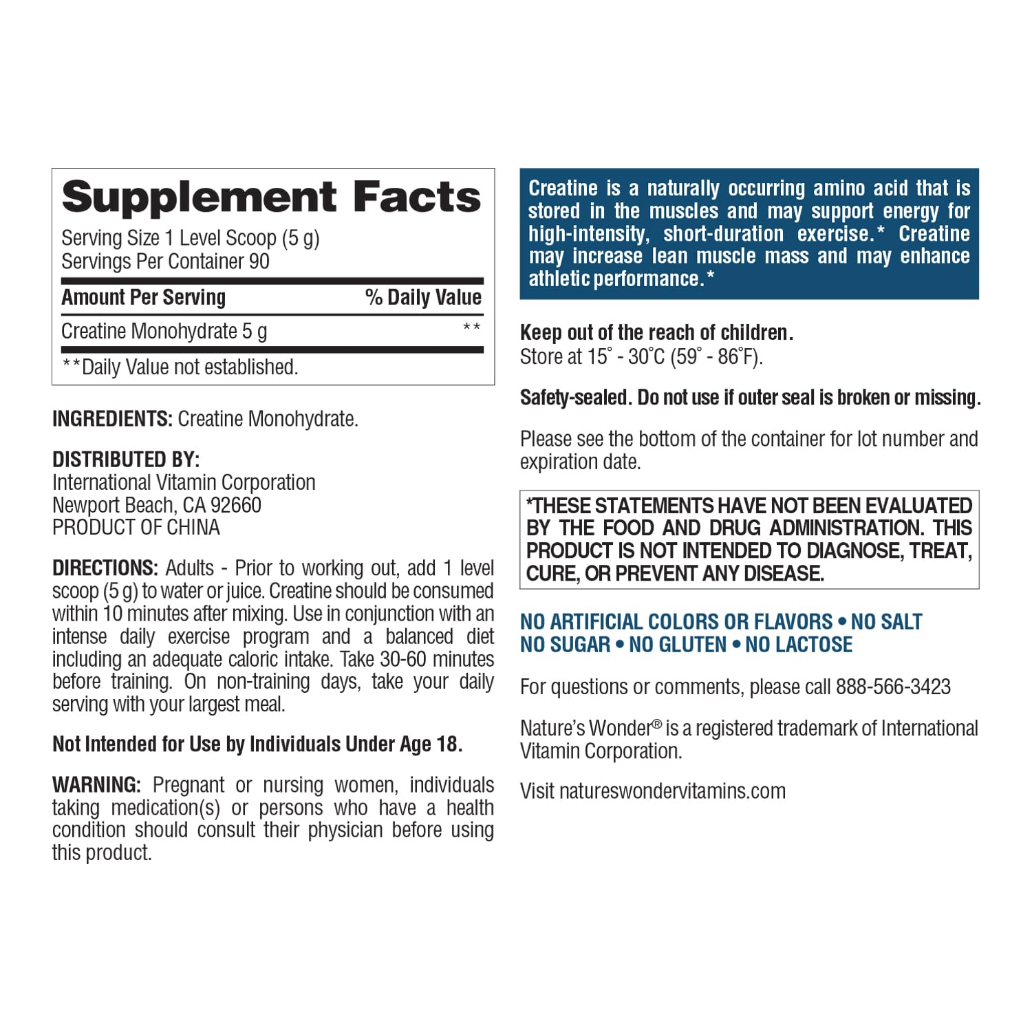 Nature's Wonder Micronized Creatine Monohydrate Powder 5g, Muscle Health, Muscle Energy Production, No Lactose, 5g of Micronized creatine Powder per Serving, 450G, 90 Servings - Maple Wellness Supplements