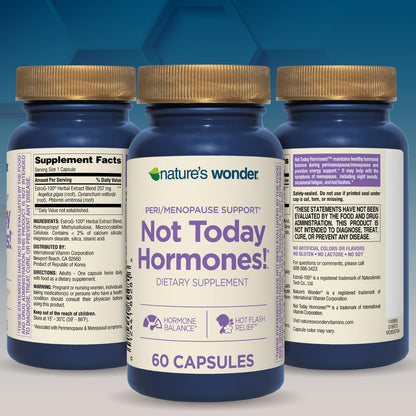 Nature's Wonder Not Today Hormones Perimenopause and Menopause Support Supplement for Women with Estro-G100, Supports Hot Flashes and Night Sweats 60 Vegetarian Capsules, 60 Day Supply - Maple Wellness Supplements