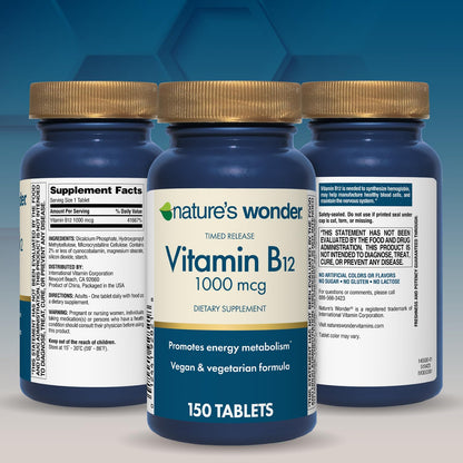 Nature's Wonder Vitamin B12 1000 mcg Timed Release Tablets for Energy Metabolism, Supports Brain Health and Nervous System Health - Maple Wellness Supplements