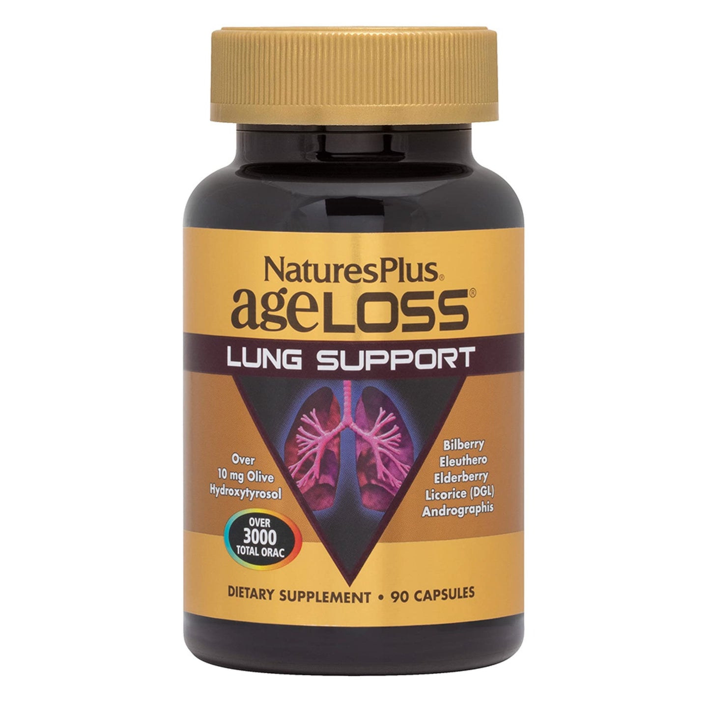 NaturesPlus AgeLoss Lung Support - 90 Capsules - Vegetarian, Gluten Free - 30 Servings - Maple Wellness Supplements