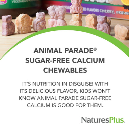 NaturesPlus Animal Parade Sugar-Free Children's Calcium, Vanilla Sundae Flavor - 90 Chewable Animal Shaped Tablets, Pack of 2 - Magnesium for Bone Health - Gluten Free - 90 Servings - Maple Wellness Supplements