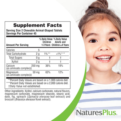 NaturesPlus Animal Parade Sugar-Free Children's Calcium, Vanilla Sundae Flavor - 90 Chewable Animal Shaped Tablets, Pack of 2 - Magnesium for Bone Health - Gluten Free - 90 Servings - Maple Wellness Supplements