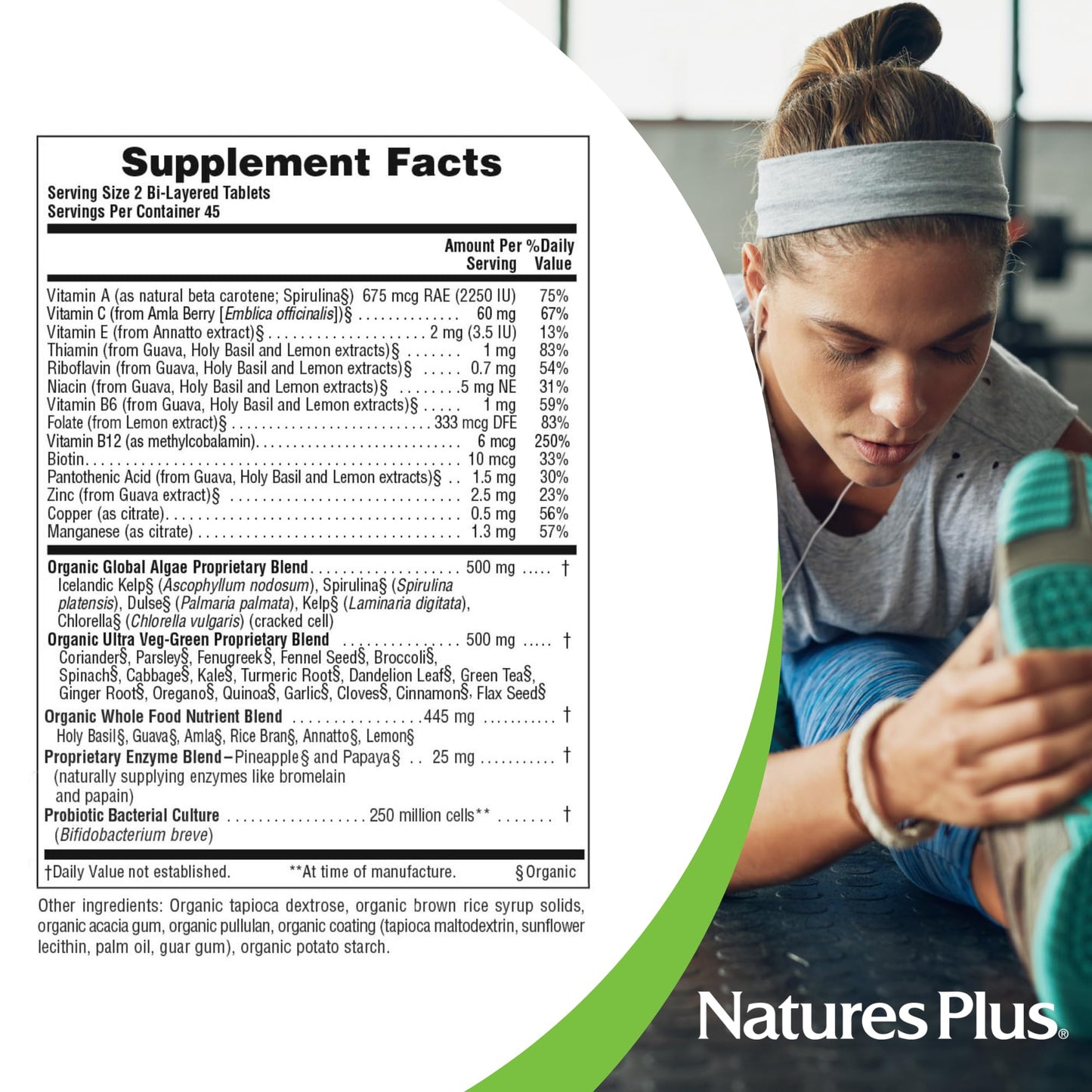 NaturesPlus Ultra Juice Green - 90 Bi-Layered Tablets - Supports Immune Health, Digestion & Energy Production - Organic, Non-GMO, Vegan, Gluten Free - 45 Servings - Maple Wellness Supplements